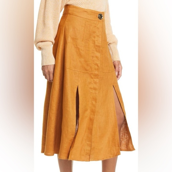 Nicholas Masala 100% linen midi skirt in saffron spring summer - Picture 3 of 8